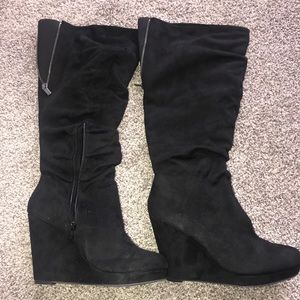 Black Suede Wide-Calf Boot